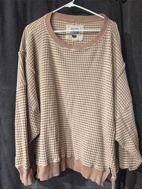 American Eagle Outfitters Beige Waffle-Knit Pullover